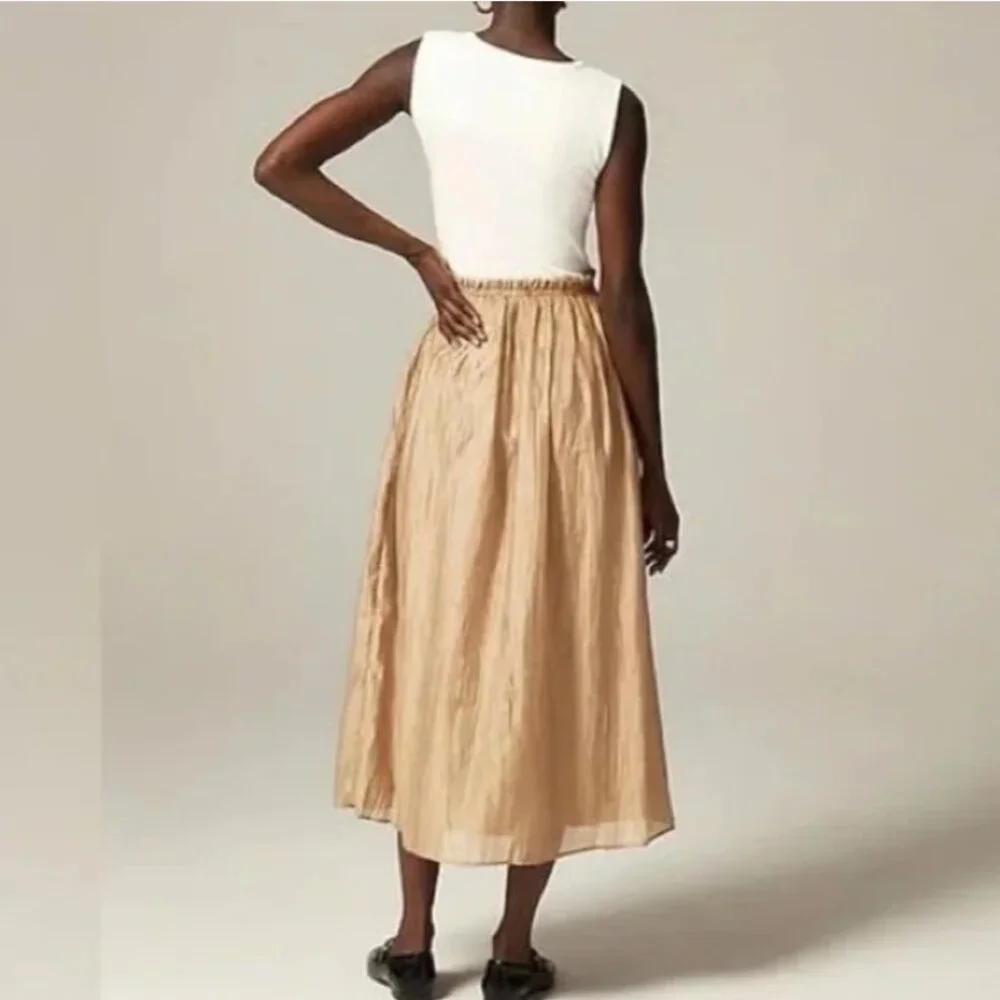 NWT J. Crew Gathered-Waist Mixy Midi Dress Ivory White Tan Large CI891